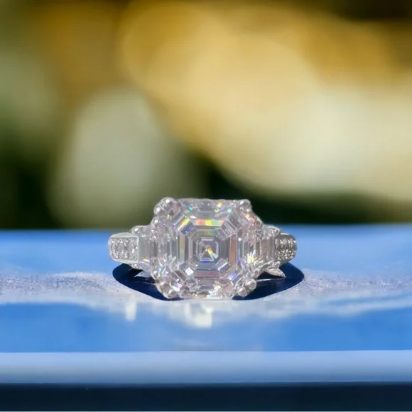 14K White Gold Asscher Cut CZ Ring Size